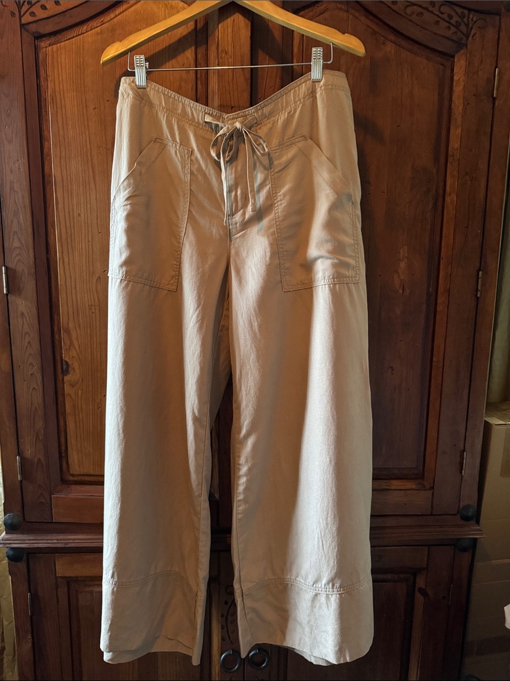 NWT ANTHROPOLOGIE LINEN BLEND WIDE LEG DRAWSTRING PANTS. SIZE M PETITE.